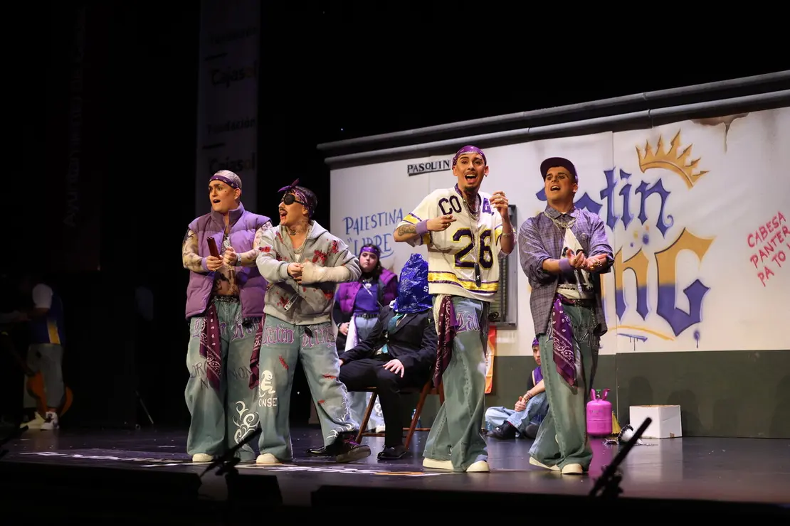 Cuarteto 'Los latin kings de la (calle Pask&iacute;n)' en Cuartos de Final del COAC 2026. | Ra&uacute;l Albera