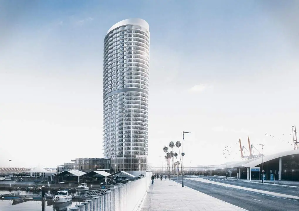 Recreaci&oacute;n de c&oacute;mo ser&iacute;a el hotel proyectado en Dique de Levante - 