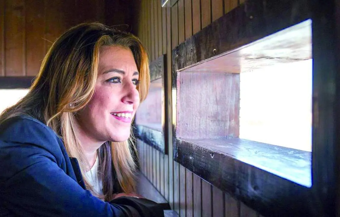 Susana D&iacute;az otea el horizonte desde las instalaciones de Cepsa en La R&aacute;bida. - EP