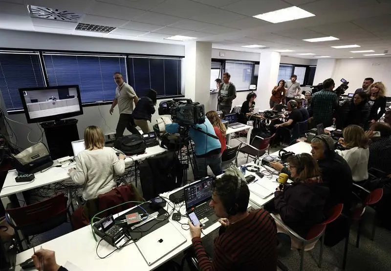 Sala de prensa habilitada en el Palacio de Justicia. - EFE