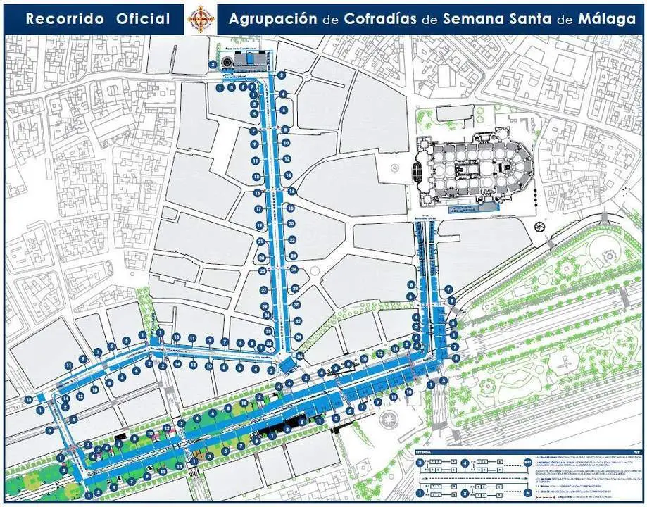 Plano nuevo recorrido semana santa de M&aacute;laga 2019. - Agrupaci&oacute;n de Cofrad&iacute;as