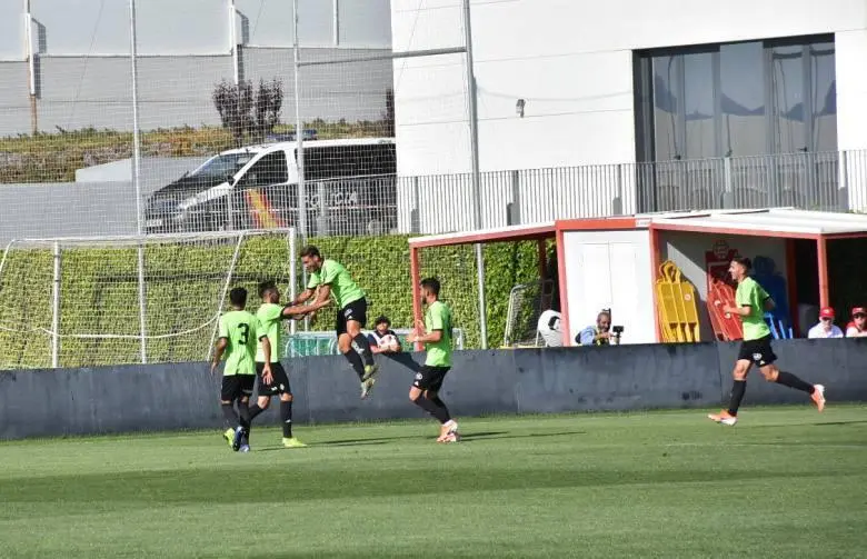 Futbolistas del Recreativo celebrando la victoria en Granada la pasada temporada. - TENOR