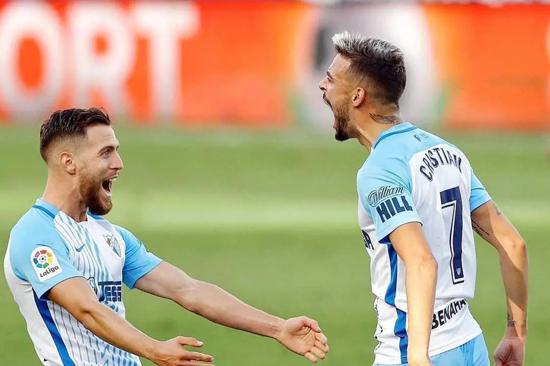 Cristian Rodr&iacute;guez -n&ordm;7- celebra el gol que logr&oacute; ante el Alcorc&oacute;n en La Rosaleda - A. I.