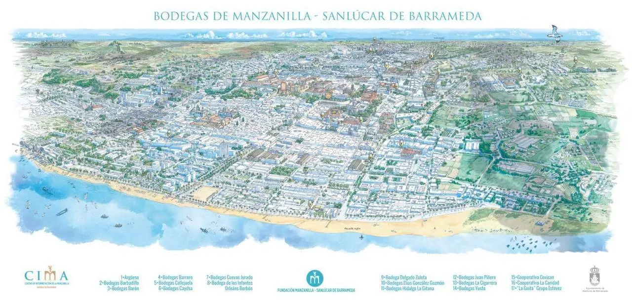 Mapa de Sanl&uacute;car donde se recogen todas las bodegas de la localidad. - Ayuntamiento de Sanl&uacute;car.