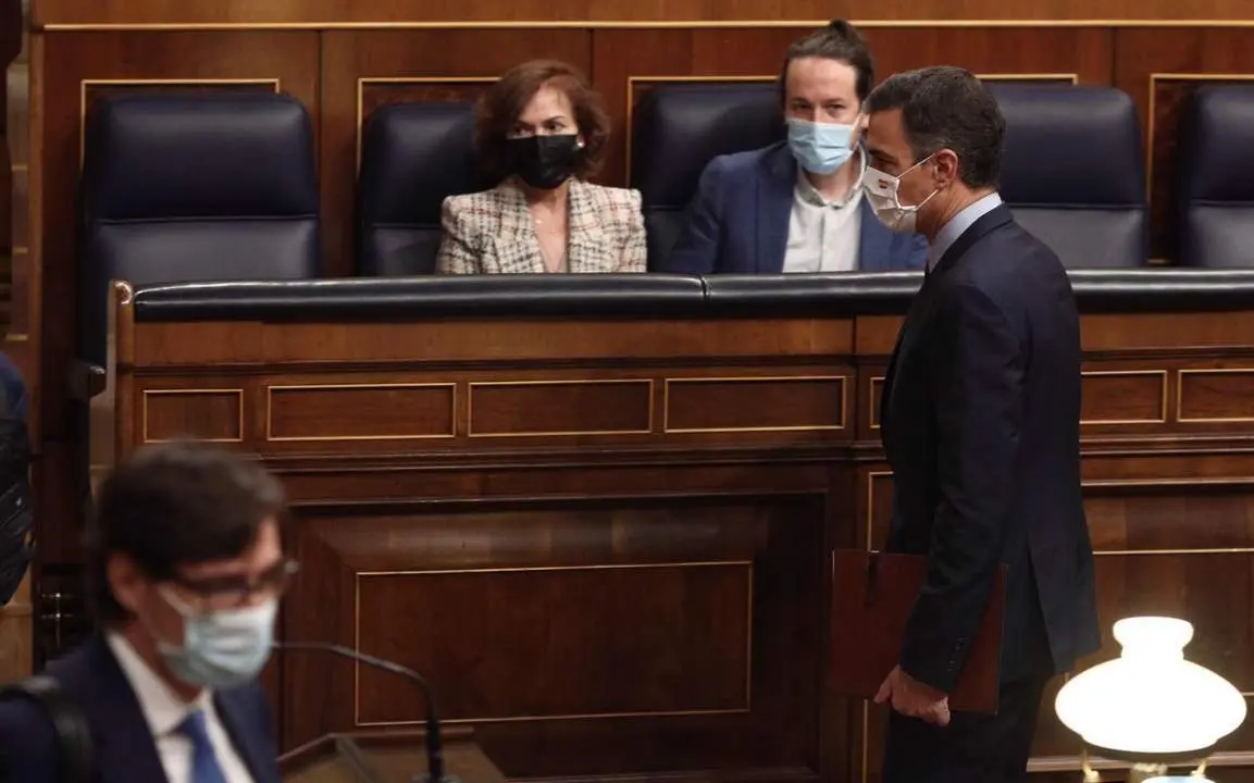 S&aacute;nchez, Iglesias, Calvo e Illa en el Congreso. - Pool/Efe