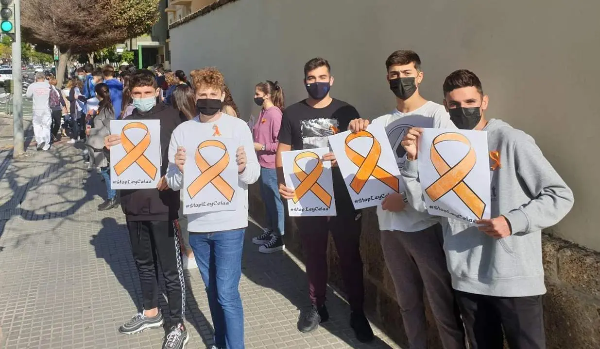 Alumnos del San Vicente de Paul en la concentraci&oacute;n ante el centro. - 