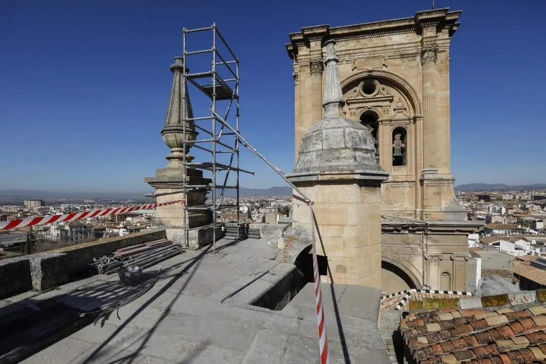 Reparaci&oacute;n de pin&aacute;culos y zonas afectadas de la Catedral de Granada. - Europa Press