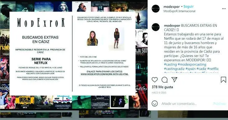 Detalle de la publicaci&oacute;n de la agencia encargada de los casting con los requisitos exigidos.  - Mod Expor Internacional