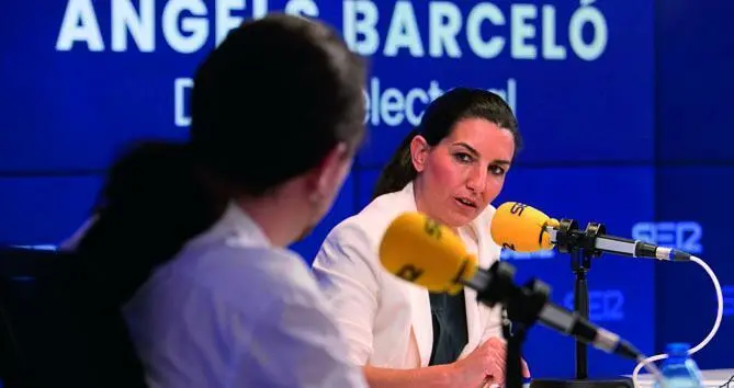 Roc&iacute;o Monasterio y Pablo Iglesias, en el debate de Cadena SER, el viernes pasado. - EFE/CADENA SER