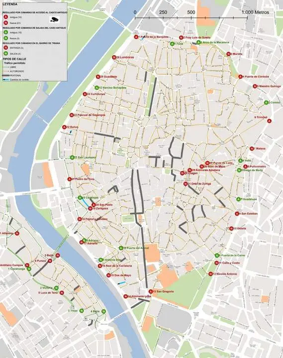 Ubicaci&oacute;n de los 53 puntos de control en el Casco Antiguo y Triana. - AYTO