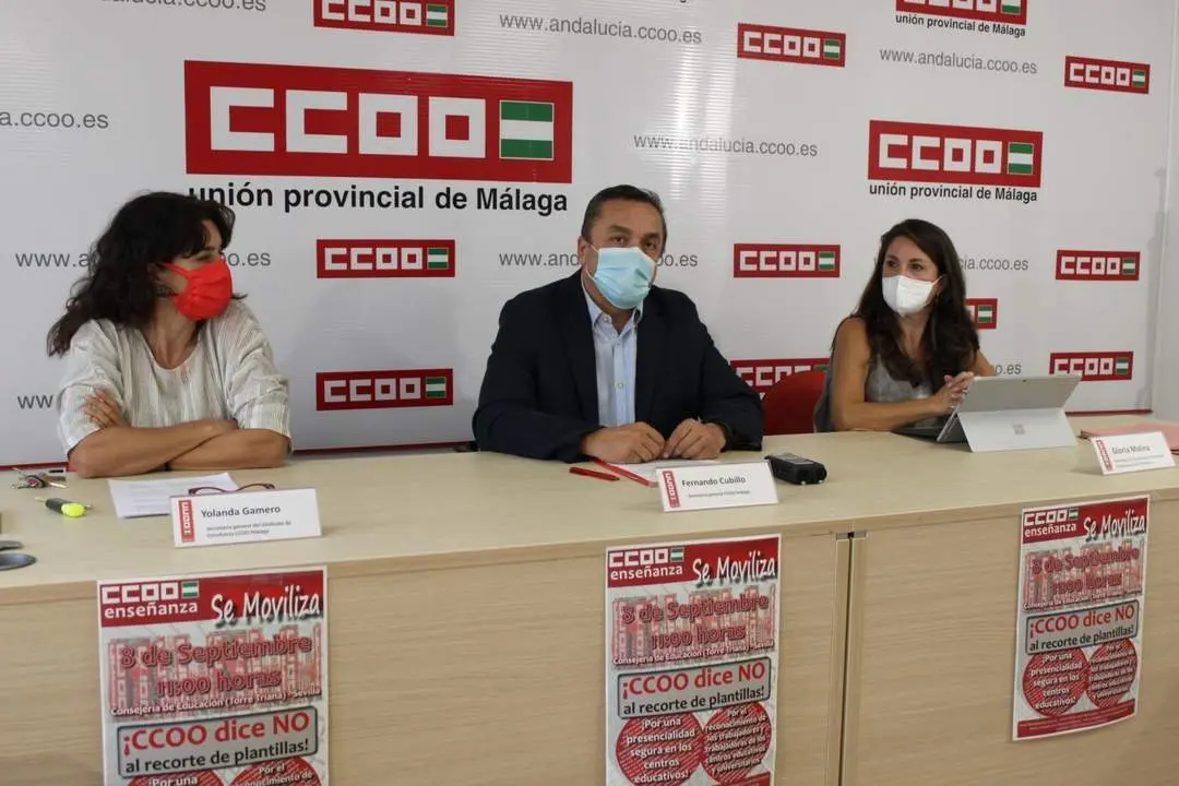 Los dirigentes provinciales de CCOO en rueda de prensa. - CCOO M&aacute;laga