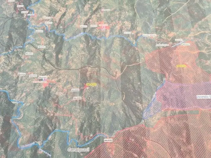 Zona afectada por el fuego. - Emergencias 112