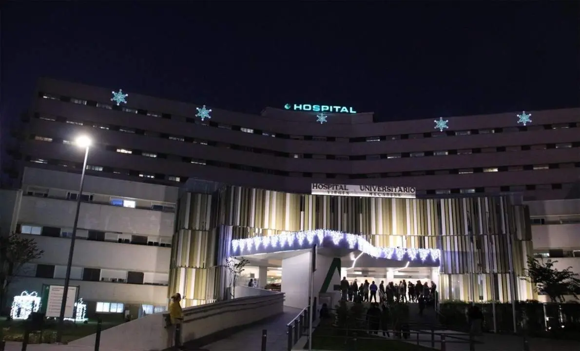 La fachada del Hospital Virgen Macarena de Sevilla decorado con las r&eacute;plicas de las conocidas como mariquillas de la Virgen de la Esperanza. - JUNTA DE ANDALUC&Iacute;A