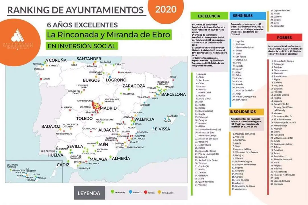 Mapa de los ayuntamientos en los premios a la 'Excelencia' en inversi&oacute;n social. - AYUNTAMIENTO DE LA RINCONADA