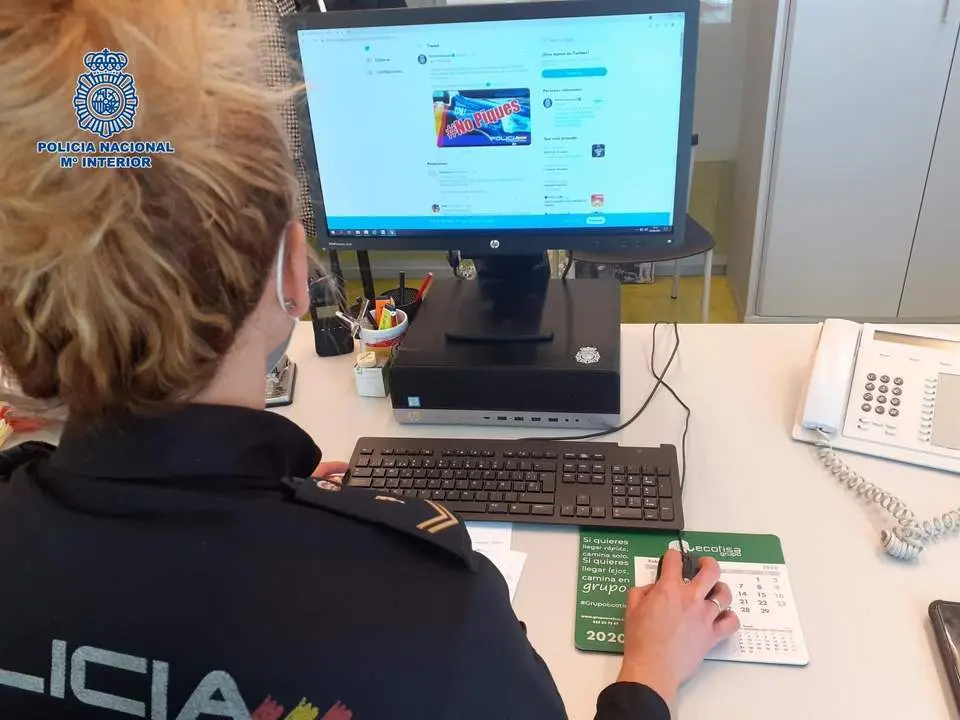 Una agente rastreando en Internet. - POLIC&Iacute;A NACIONAL