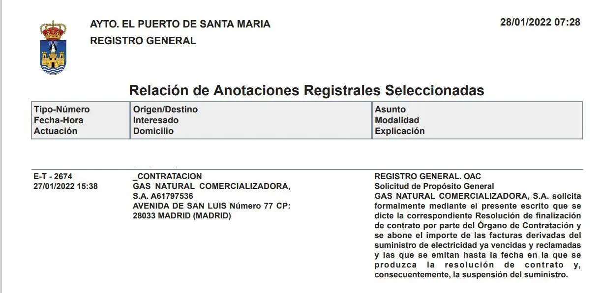 Solicitud de Gas Natural. - Viva. 