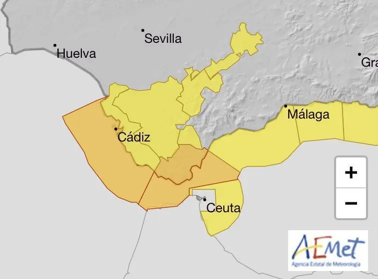 Alerta naranja por fuerte viento en el litoral de la provincia de C&aacute;diz. - AEMET.