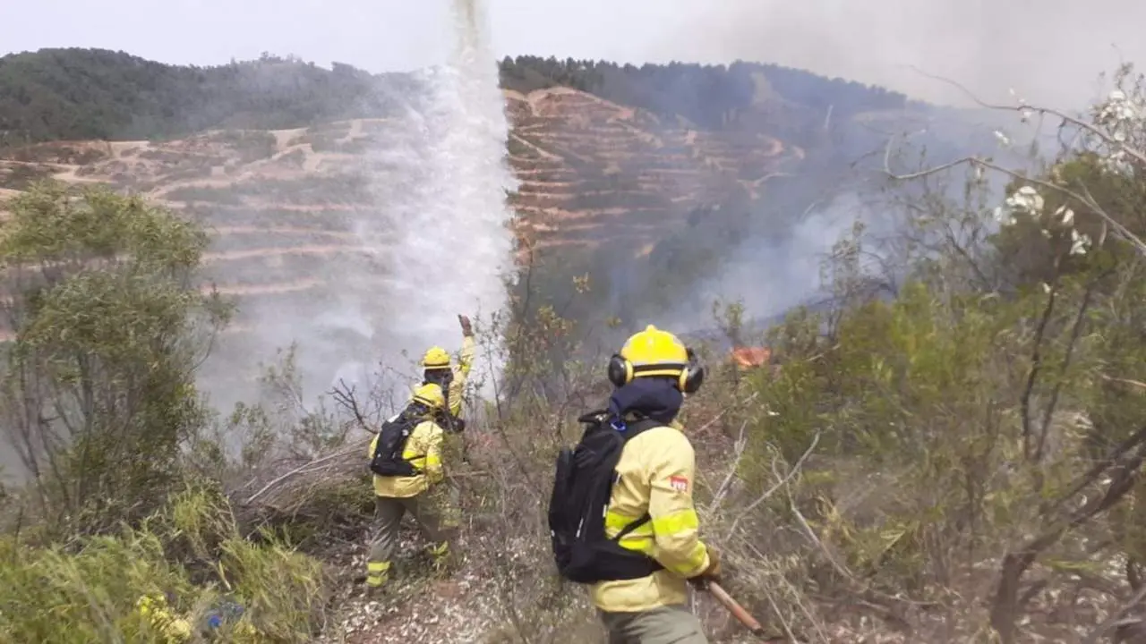 Efectivos del Plan Infoca trabajan en el incendio declarado en el paraje Finca de Lima de Almonaster la Real. - VH
