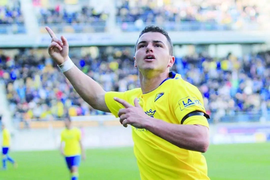 Airam Cabrera celebrando uno de los muchos goles que logr&oacute; en el C&aacute;diz - Trekant Media