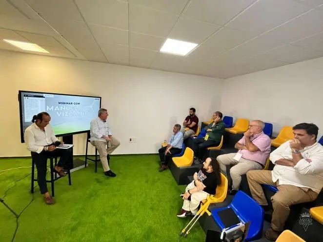 Manuel Vizca&iacute;no, presidente del C&aacute;diz, durante el webinar que tuvo lugar en el Nuevo Mirandilla. - C&aacute;diz CF