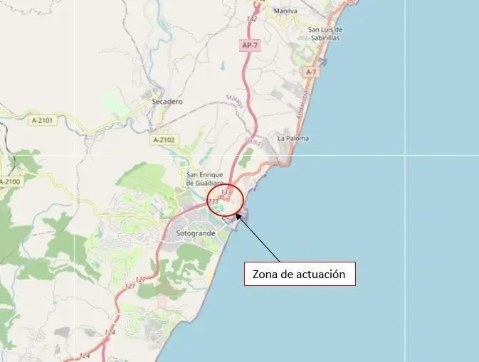 Zona de actuaci&oacute;n en Torreguadiaro. - AI