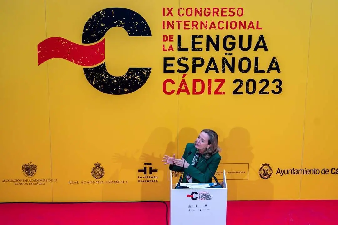 La ministra Calvi&ntilde;o, en el Congreso de la Lengua, en C&aacute;diz. - E. P/Francisco J. Olmo