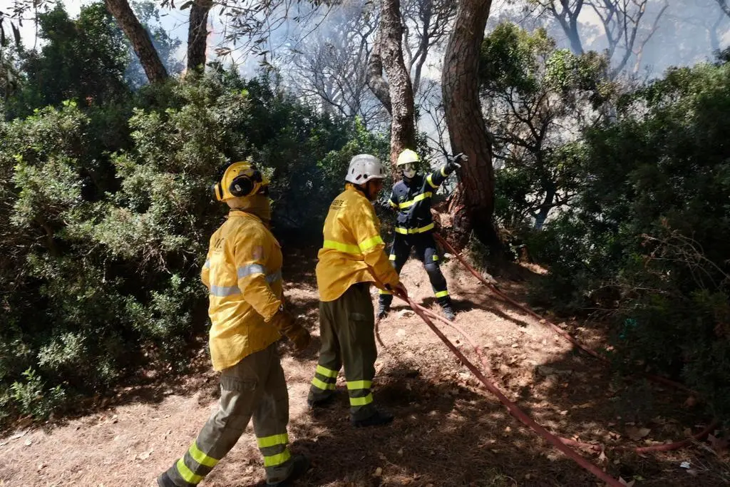 Bomberos, en el incendio de Las Canteras, en Puerto Real. - E. P.