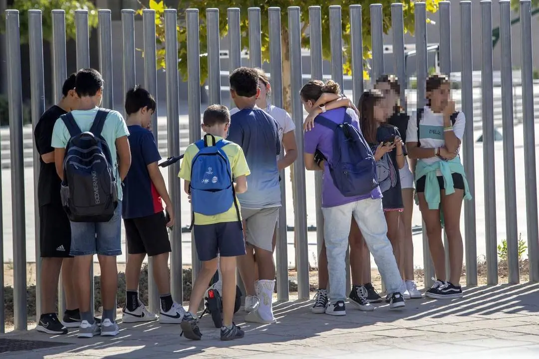 Alumnos a las puertas del centro.  - Efe / Rom&aacute;n R&iacute;os.