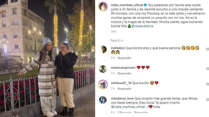 Publicaci&oacute;n de India Mart&iacute;nez en redes sociales con Rosa Valdivia. - India Mart&iacute;nez