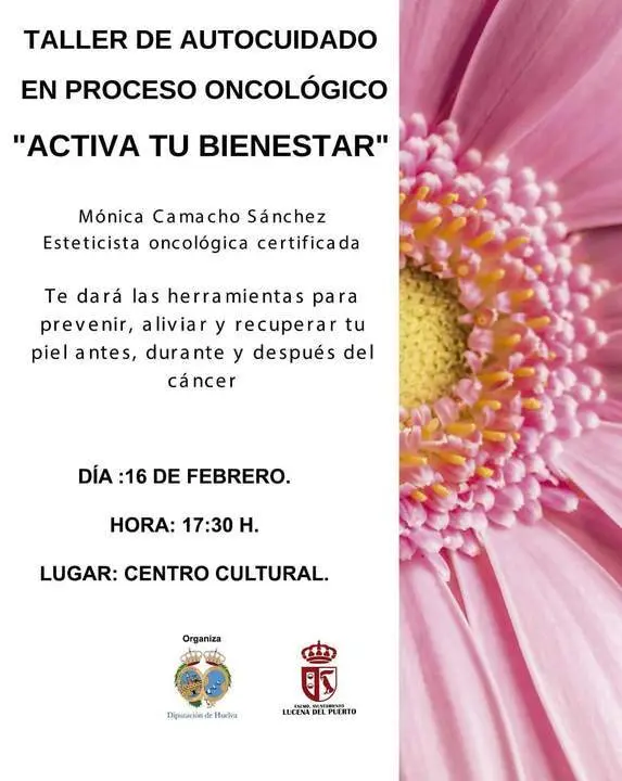 Cartel anunciador del taller 'Activa tu bienestar' proceso oncol&oacute;gico - Ayto Lucena del Puerto