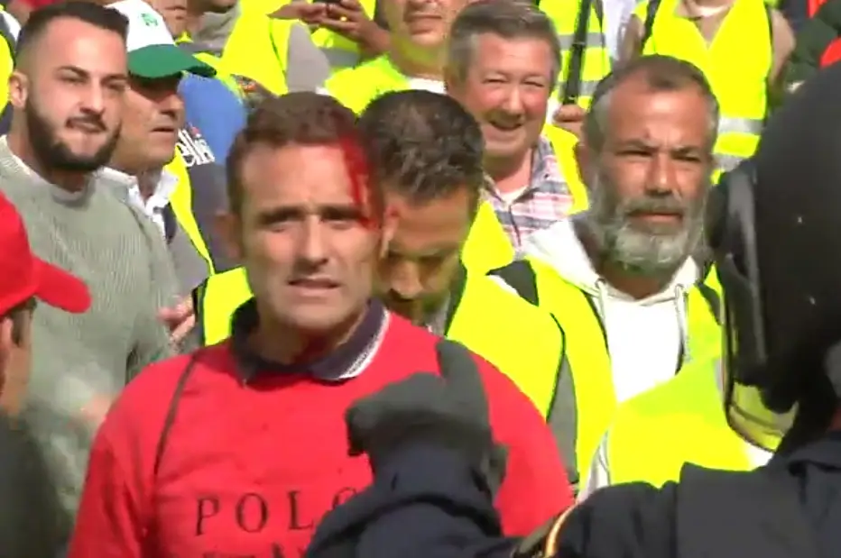 Un agricultor y un polic&iacute;a heridos en la protesta de agricultores en Algeciras