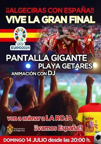 Cartel sobre la pantalla gigante en Algeciras. - AI