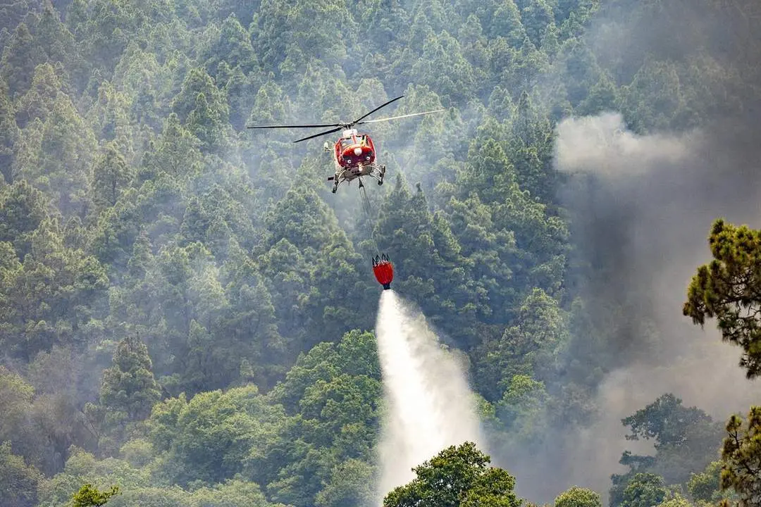 Un hidroavi&oacute;n trabaja en la extinci&oacute;n del incendio forestal. - EP