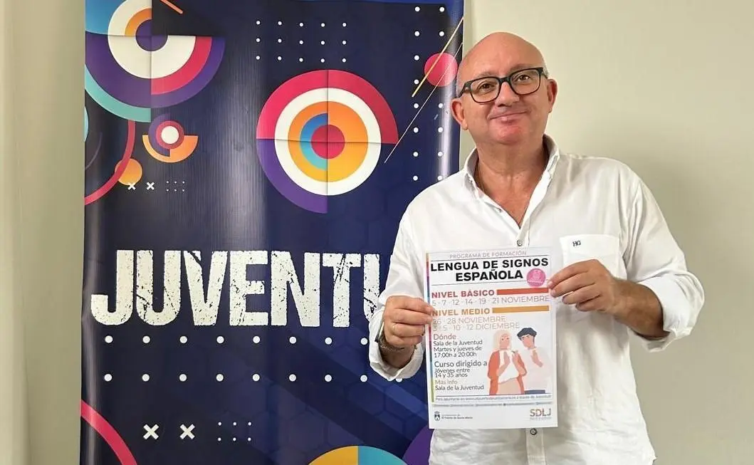 GONZ&Aacute;LEZ NIETO CON CARTEL CURSO LENGUA DE SIGNOS. - viva