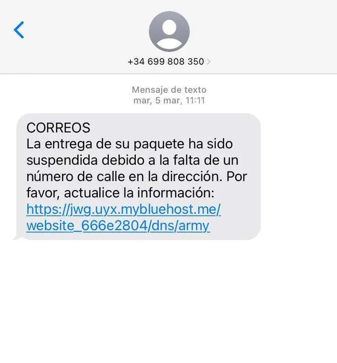Mensaje phishing haci&eacute;ndose pasar por Correos. - 