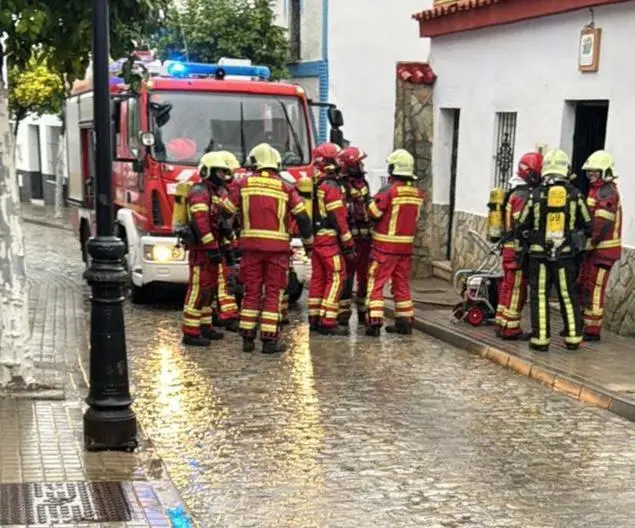 BOMBEROS EN LA PUERTA DE LA SEDE DE IU. - AYTO VALENCINA