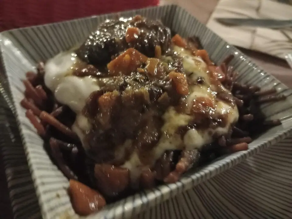 Los fideos tostados con carrillada del Palique. / A boca llena