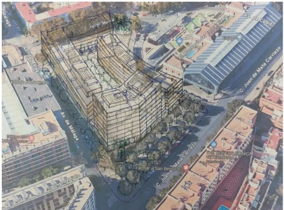 Simulaci&oacute;n realizada por la Junta de Andaluc&iacute;a de c&oacute;mo quedar&iacute;a la manzana con 214 viviendas que se construir&iacute;a en la parcela tras su recalificaci&oacute;n. | JUNTA