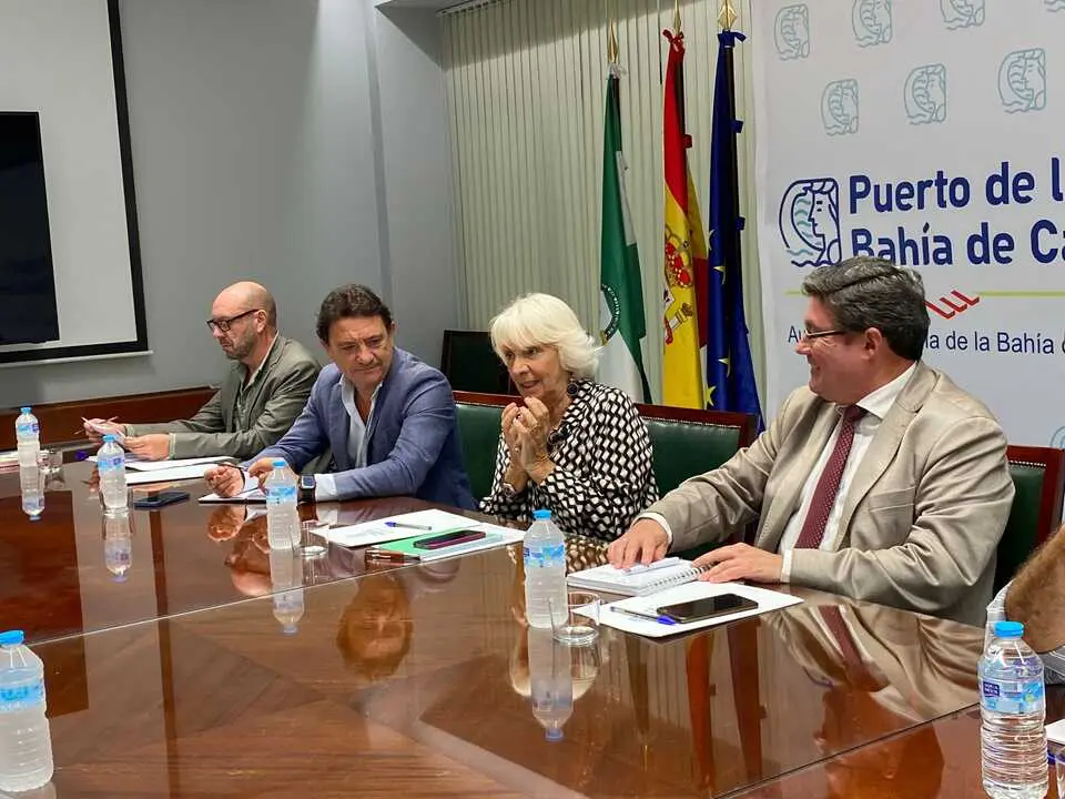 El delegado territorial de Empleo, Empresa y Trabajo Aut&oacute;nomo de la Junta en C&aacute;diz, Daniel S&aacute;nchez, y la presidenta de la Autoridad Portuaria de la Bah&iacute;a de C&aacute;diz, Te&oacute;fila Mart&iacute;nez, en una reuni&oacute;n. | Junta de Andaluc&iacute;a.