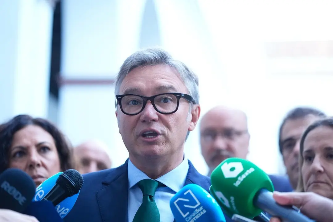 Archivo - El portavoz del Grupo Parlamentario Vox en Andaluc&iacute;a, Manuel Gavira, atiende a los medios.