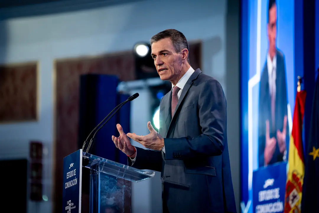 El presidente del Gobierno, Pedro S&aacute;nchez, durante una rueda de prensa. | Europa Press.