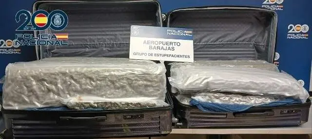Maleta con sustancias estupefacientes incautada en el aeropuerto Adolfo Su&aacute;rez-Madrid Barajas. | Europa Press.