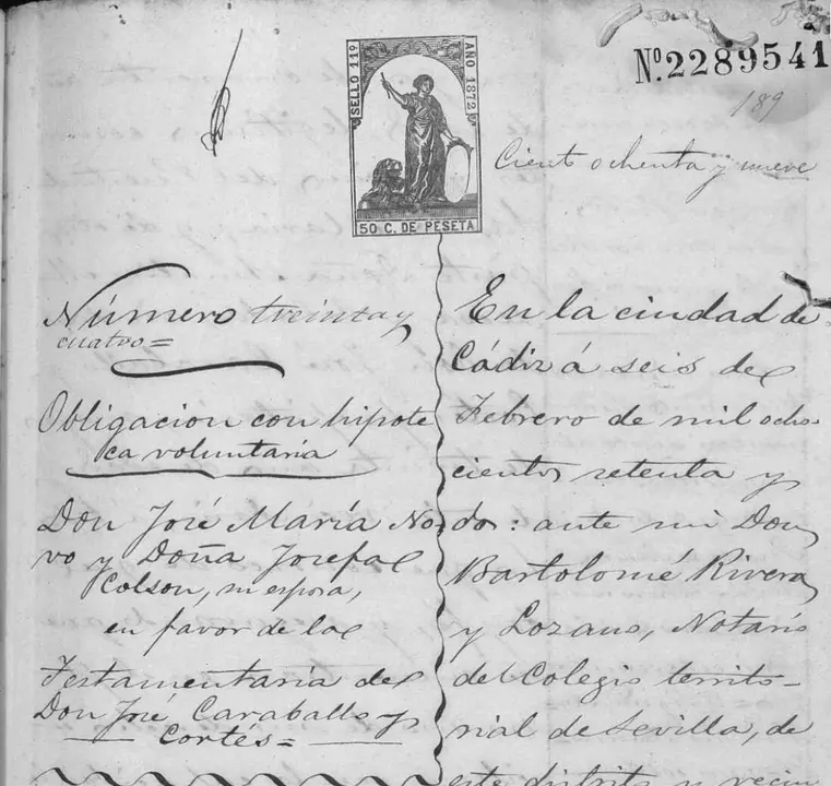 Encabezado del documento notarial de 1872.