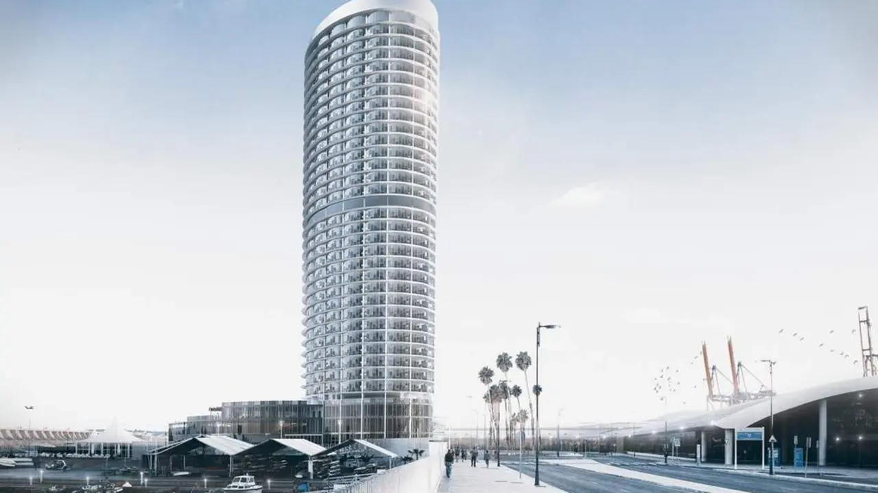 Recreaci&oacute;n de c&oacute;mo ser&iacute;a el hotel proyectado en Dique de Levante - 