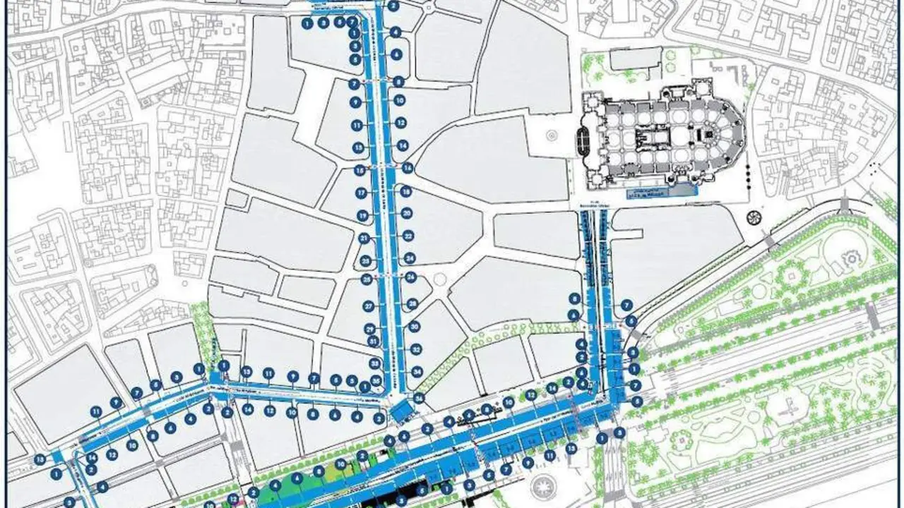 Plano nuevo recorrido semana santa de M&aacute;laga 2019. - Agrupaci&oacute;n de Cofrad&iacute;as