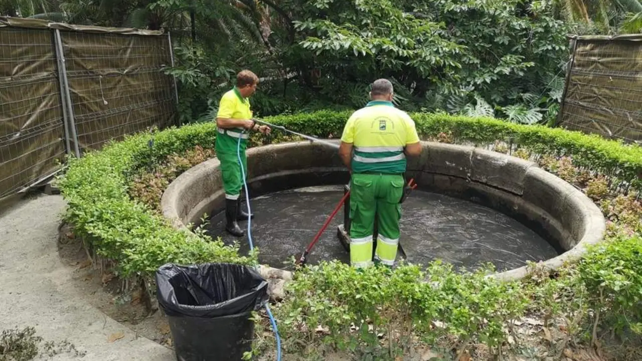 Arreglos en la Fuente Trit&oacute;n de La Concepci&oacute;n. - vm