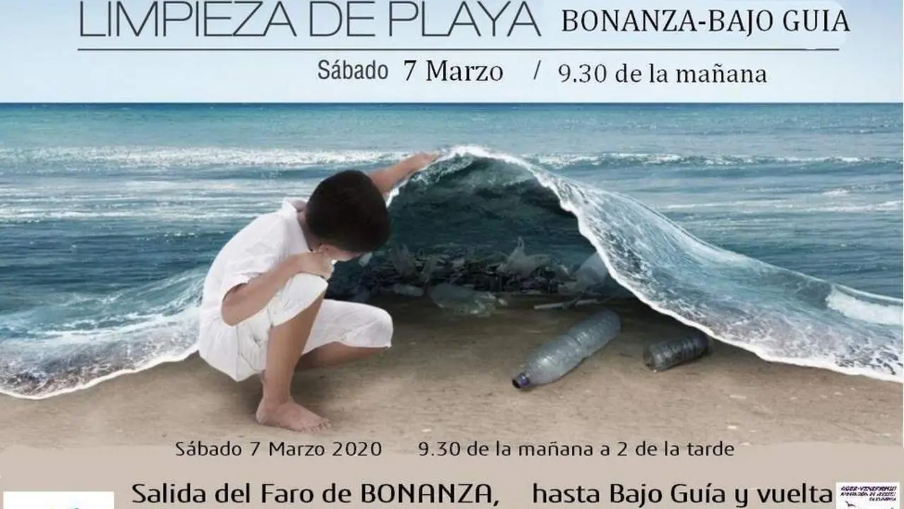 Cartel anunciador de la acci&oacute;n de limpieza de la playa. - Informaci&oacute;n.