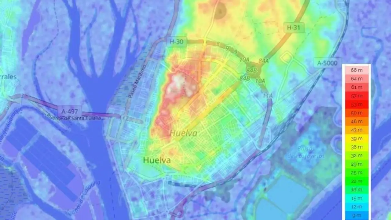 Mapa topogr&aacute;fico de Huelva. - 