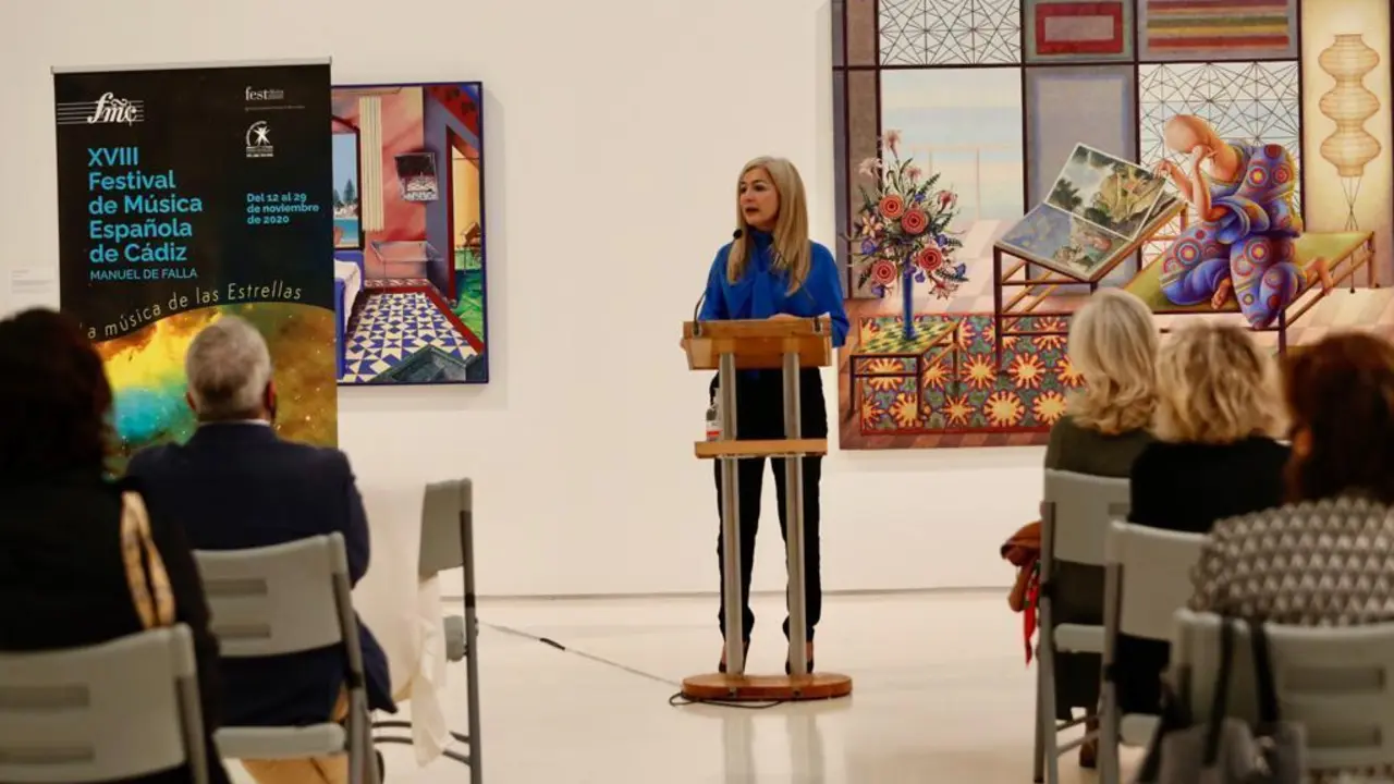 La consejera de Cultura y Patrimonio Hist&oacute;rico, Patricia del Pozo, ha presentado este jueves en C&aacute;diz el XVIII Festival de M&uacute;sica de C&aacute;diz 'Manuel de Falla'  - 
