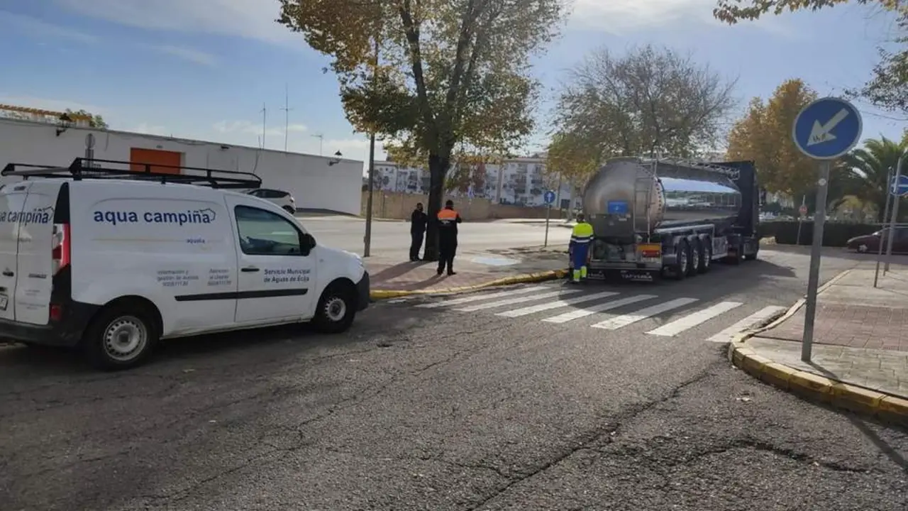 Los camiones de suministro de agua. - Aqualia